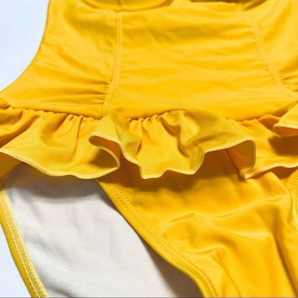 One Piece Swimsuit With Ruffle Mustard Yellow Size Small New - Picture 6 of 13